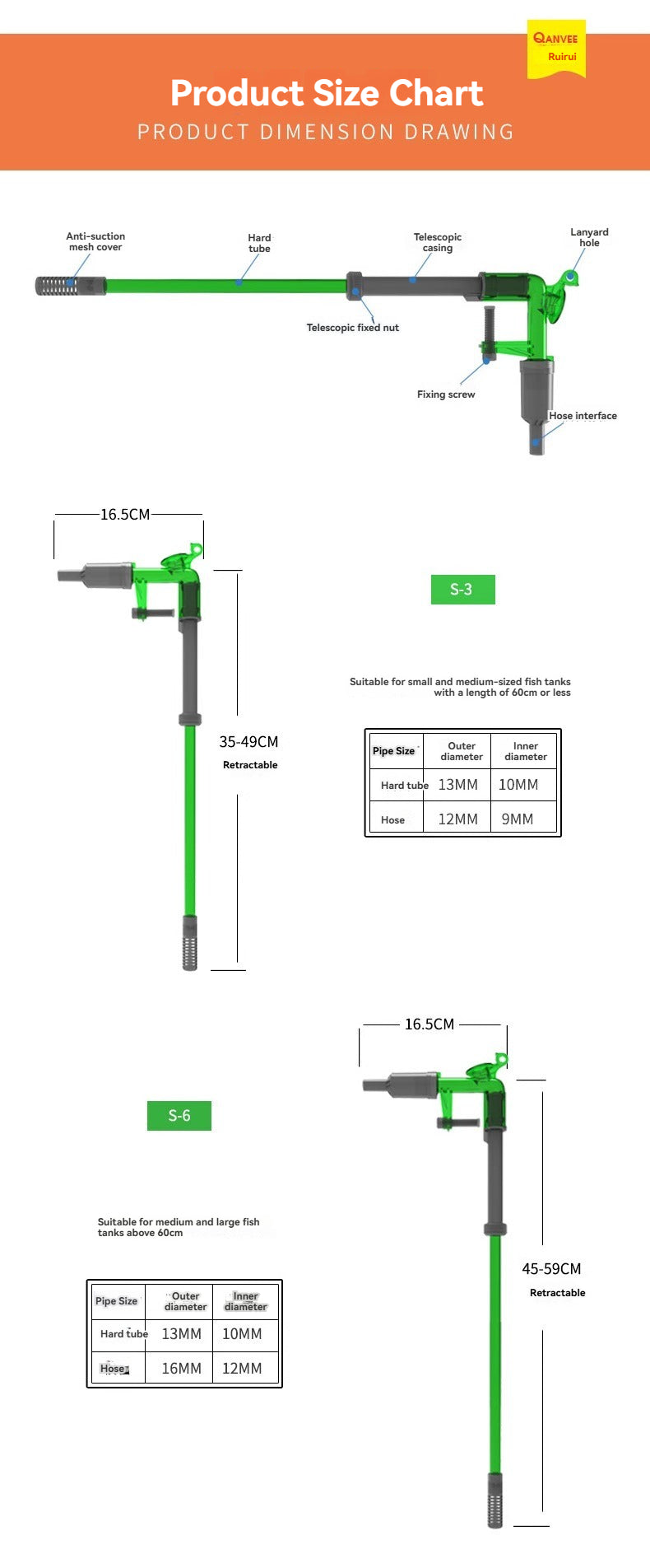 Qanvee Qianrui Fish Tank Water Change Cleaning Suction Water Change Manual Water Pumping Sand Washing Suction Pipe Small Siphon