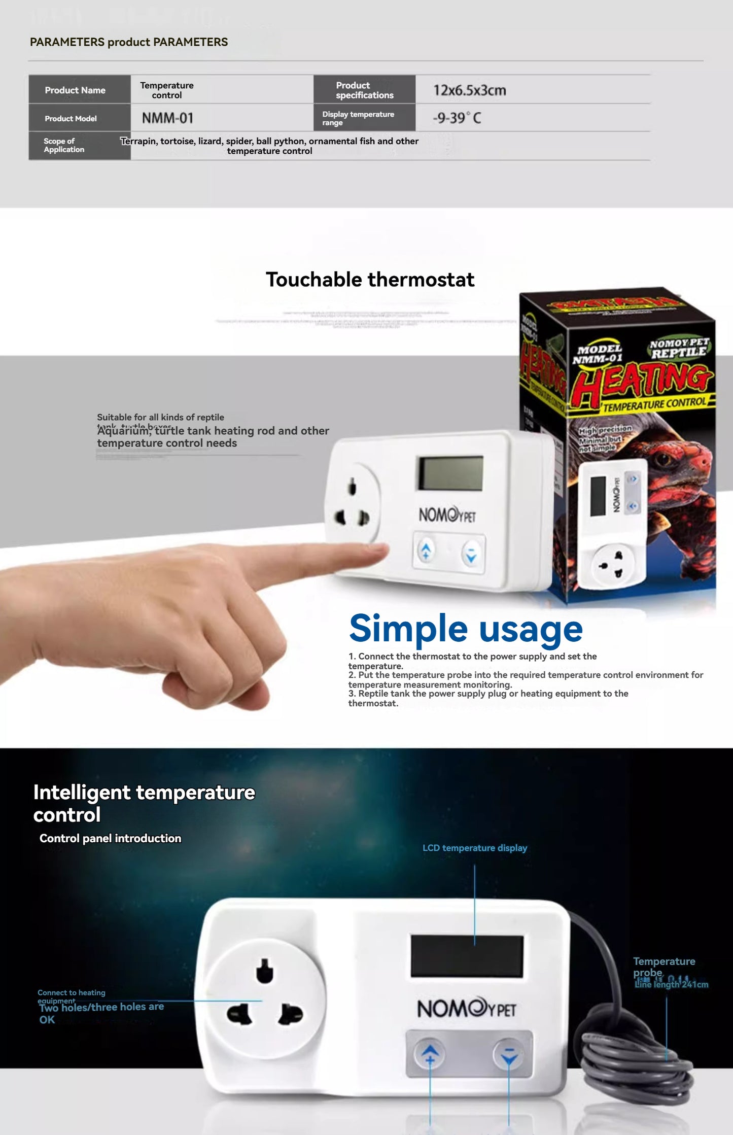 Climbing pet cold-blooded animal intelligent thermostat temperature controller pet reptile feeding digital display electronic temperature control socket thermostat switch