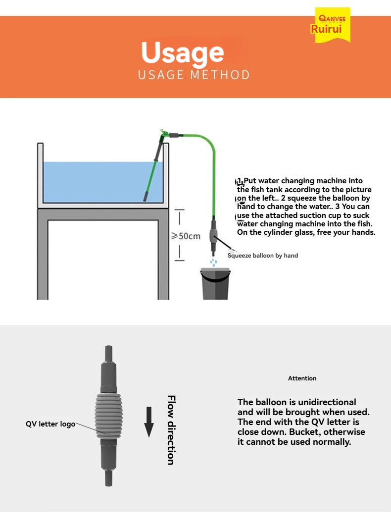 Qanvee Qianrui Fish Tank Water Change Cleaning Suction Water Change Manual Water Pumping Sand Washing Suction Pipe Small Siphon