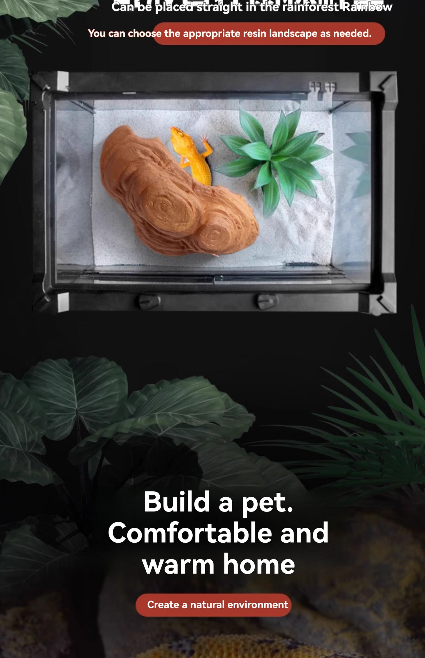 Tropical Rainforest Climbing Pet Feeding Tank Rainforest Resin Reptile Lizard Horned Frog Climbing Pet Palace Simulation Water Basin Escape Landscape